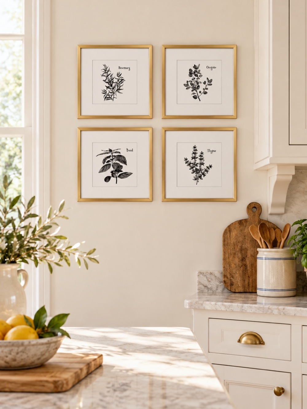 NWT 4 Spice Herb Framed Picture Set. Gold 11”x11” Kitchen | Classic | Timeless